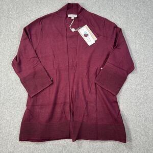 Evolution by Cyrus Open Front Cardigan Women's Small Sweater Burgundy 3/4 Sleeve